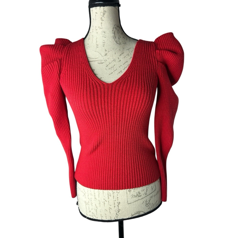 Express Puff Sleeve Ribbed Sweater Red Size XS‎